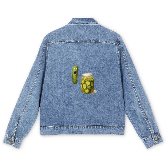 Whimsical Pickle Cucumber Character Men's Denim Jackets