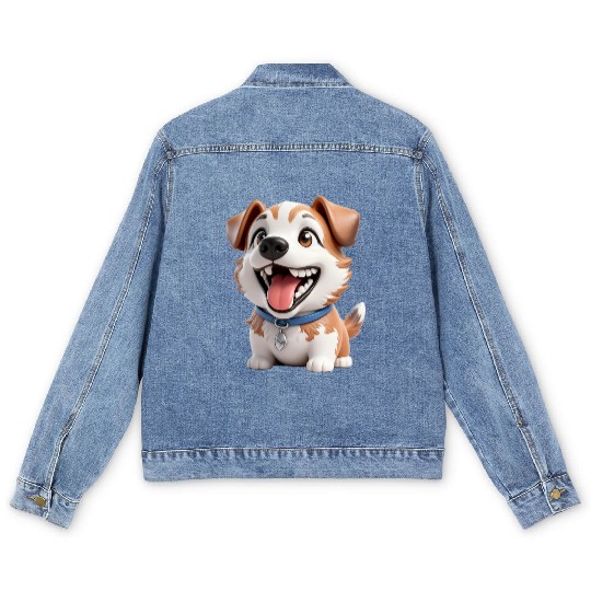 Playful Puppy Cartoon Design Men's Denim Jackets