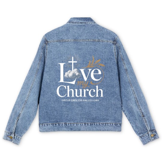 I Love My Church Cross Christian Streetwear Men's Denim Jackets