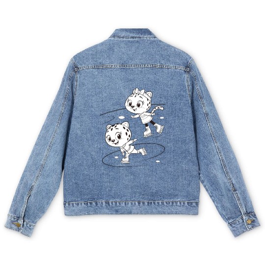 Black-and-White Leopard Cubs Ice Skating  Men's Denim Jackets