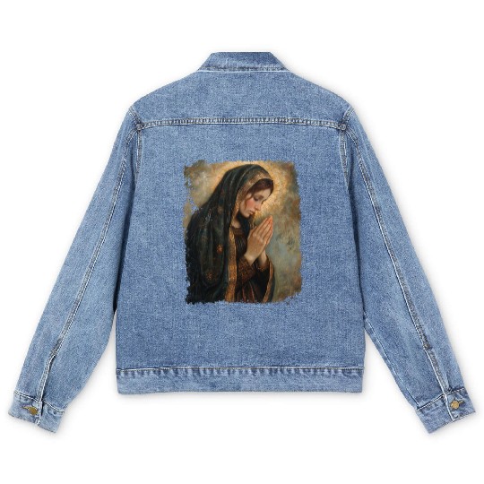 Saint Mary Praying Mother of Jesus Men's Denim Jackets
