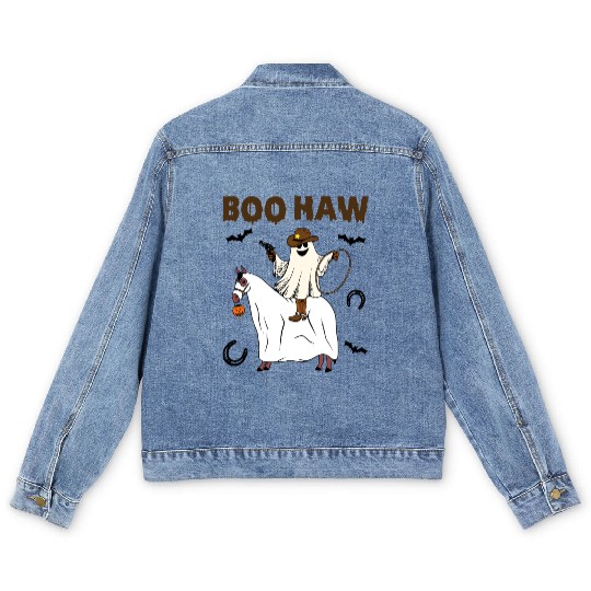 Boo Haw Halloween Ghost Cowboy Western Men's Denim Jackets