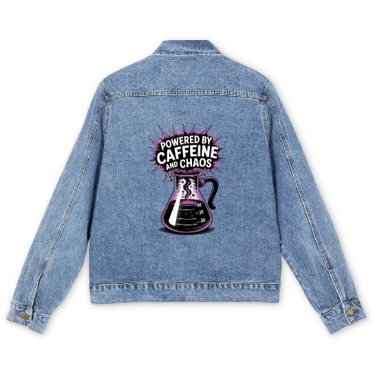 Powered by Caffeine and Chaos Funny Energy Quote Men's Denim Jackets