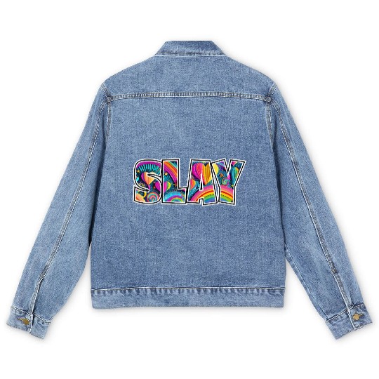 Heart Rainbow Slay Logo Men's Denim Jackets