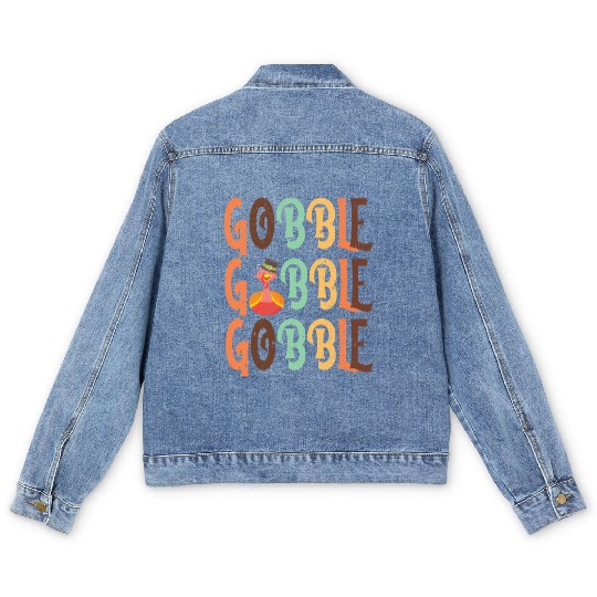 Festive Turkey and Gobble Text Pattern Men's Denim Jackets
