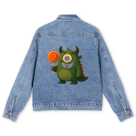 Whimsical Monster with Lollipop Men's Denim Jackets