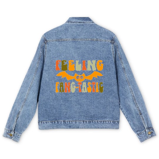Feeling Fang-Tastic Funny Halloween Bat Men's Denim Jackets