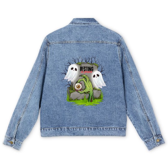 Spooky Graveyard with Ghosts and Eye Men's Denim Jackets