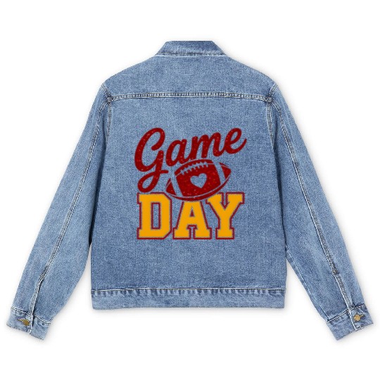 Game Day Football Men's Denim Jackets Glitter Heart Cute Varsity