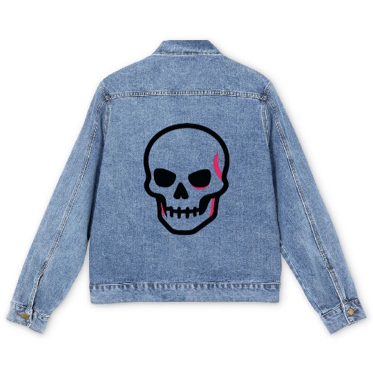 Neon Pink Skull Graphic Design Men's Denim Jackets