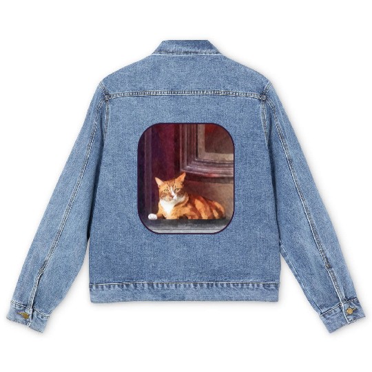 Orange Tabby in Doorway Men's Denim Jackets
