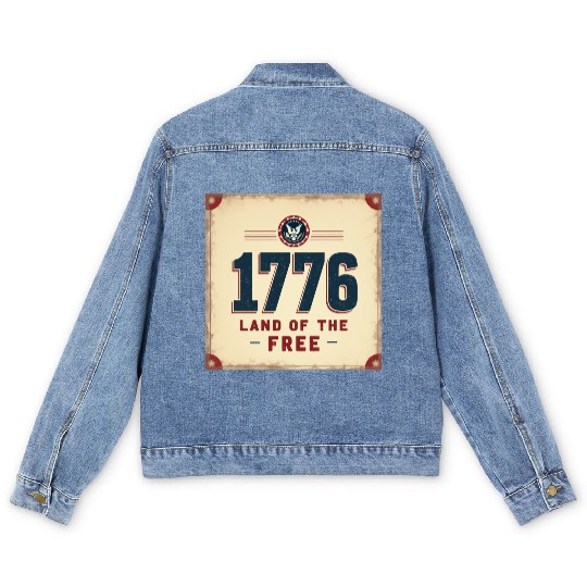1776 Land of the Free Patriotic Emblem Men's Denim Jackets