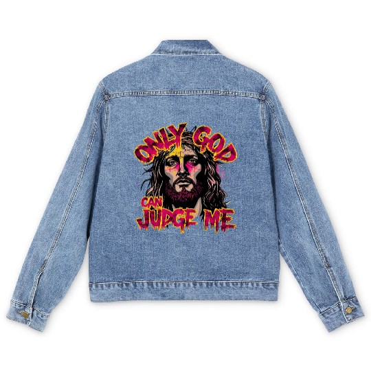 Religious Jesus Graffiti Style Design Men's Denim Jackets