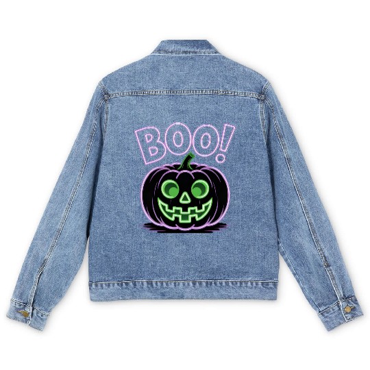 Neon Jack-O-Lantern Halloween Design Men's Denim Jackets