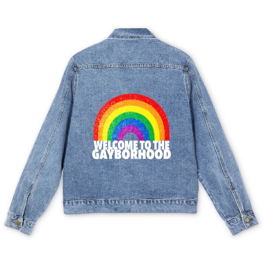 GAYBORHOOD Gay Pride Parade colorful rainbow LGBTQ Men's Denim Jackets