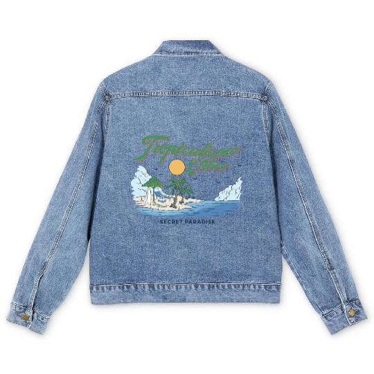 Tropical Island Escape Design Men's Denim Jackets