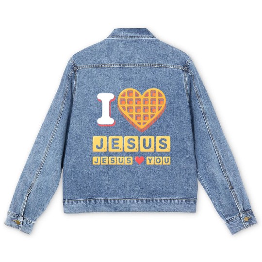 I Love Jesus Christian Breakfast Waffle Heart Men's Denim Jackets