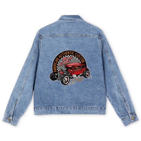 Vintage Hot Rod Car Illustration Men's Denim Jackets