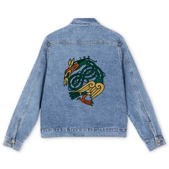 Celtic Art Bird With Fish Men's Denim Jackets