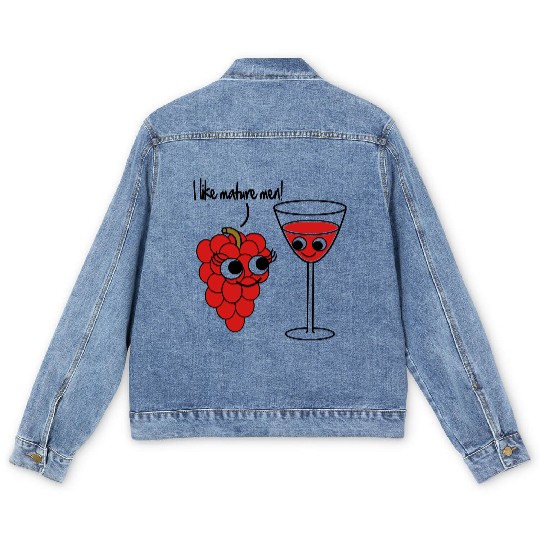 "I like mature men" Grape / Wine Vector Design Men's Denim Jackets