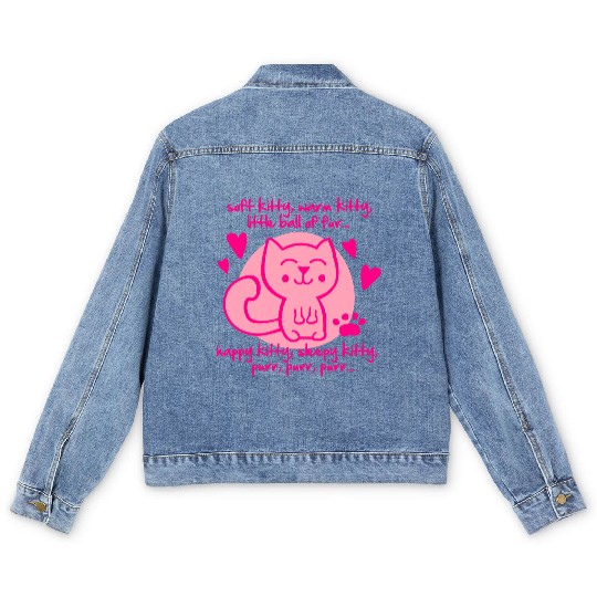 soft kitty, warm kitty, little ball of fur... Men's Denim Jackets