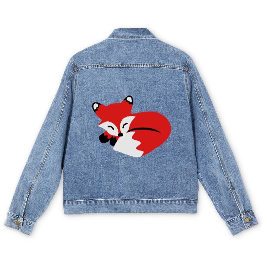 cute sleeping fox Men's Denim Jackets