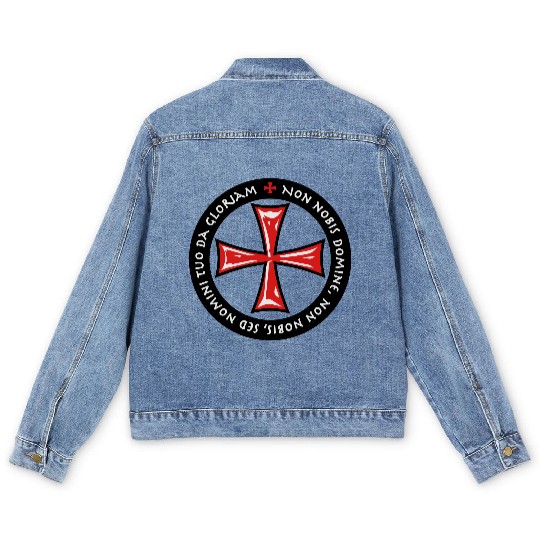 Cross Knights Templar Crusader non nobis domine Men's Denim Jackets