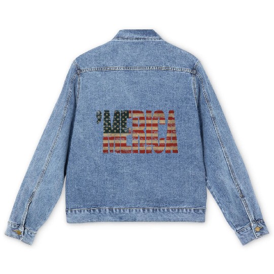 Vintage Distressed US Flag 'MERICA Men's Denim Jackets