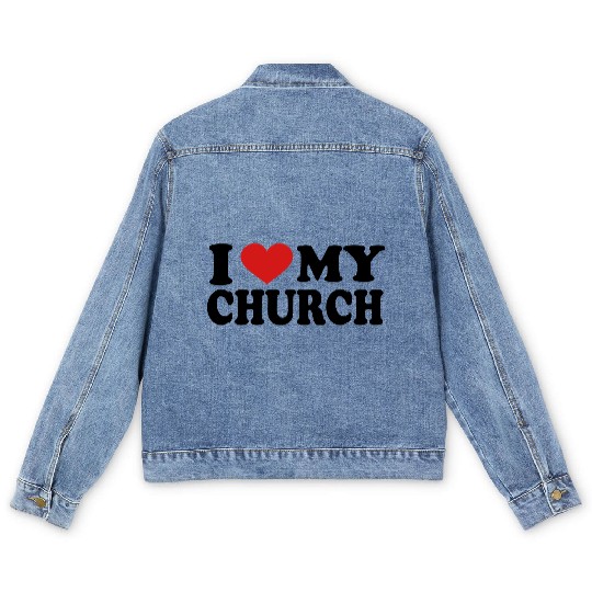 I Love my church Men's Denim Jackets