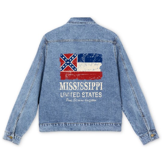Mississippi Flag - Vintage Look Men's Denim Jackets