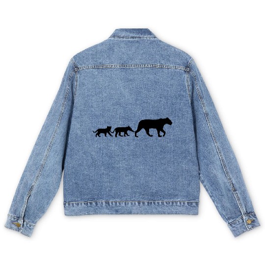 Lioness and lion cubs Men's Denim Jackets
