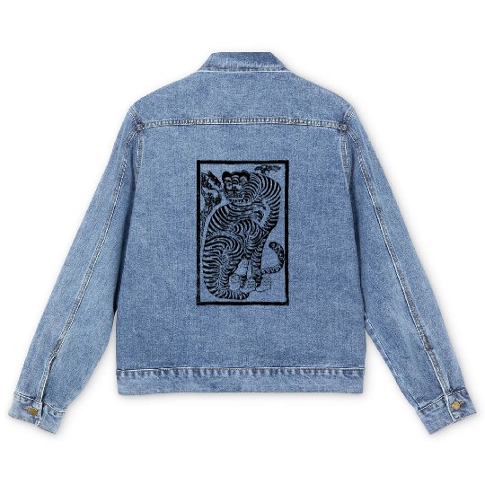 Korean Folk Art Tiger Men's Denim Jackets