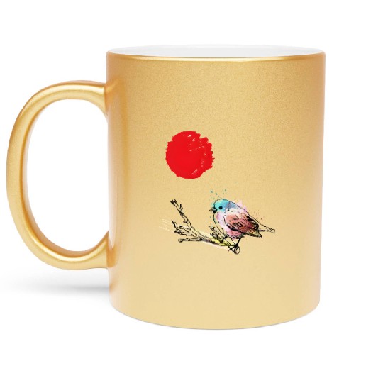 Murakami Birds Red Moon Japenese Metallic Mugs