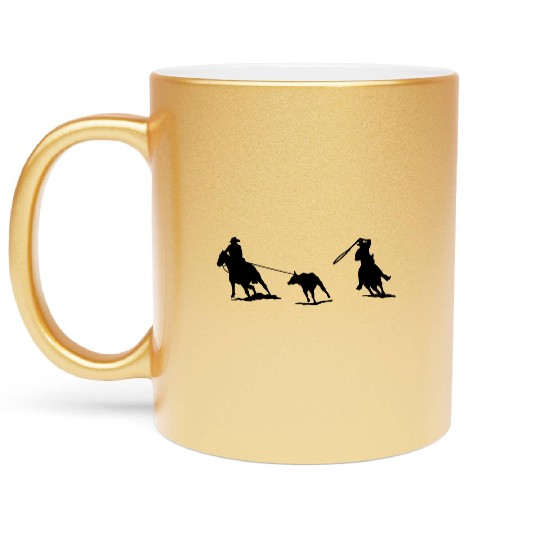Cowboy riding horse Metallic Mugs