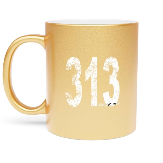 Vintage Detroit Area Code 313 Metallic Mugs