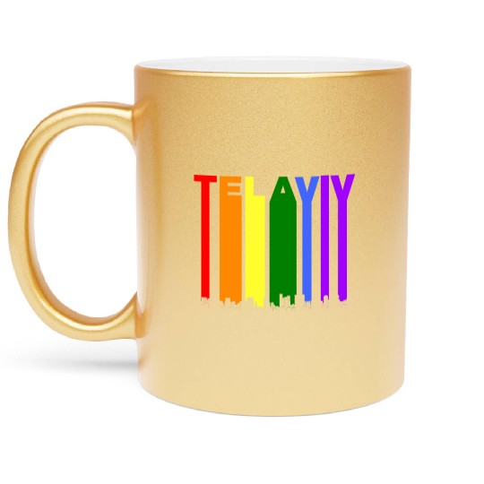 Tel Aviv Israel Skyline Rainbow LGBT Gay Pride Metallic Mugs