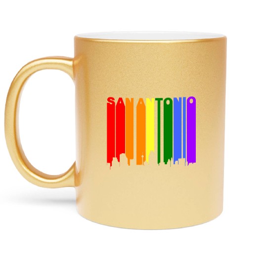 San Antonio Texas Gay Pride Rainbow Skyline Metallic Mugs
