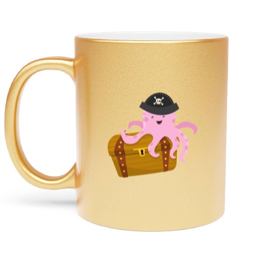 Treasure with pirate octopus Metallic Mugs