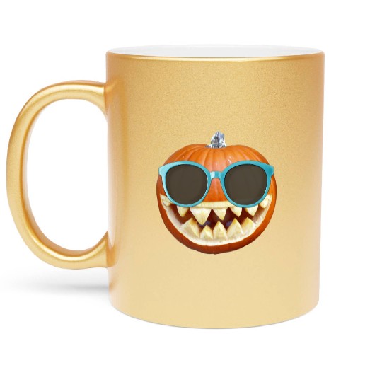 Orange Halloween Pumpkin Wearing Sunglasses Metallic Mugs