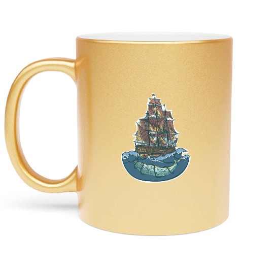 Whale ship Metallic Mugs
