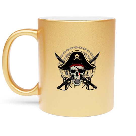 Ahoy Buccaneers Avast Ye motif of Pirate Skull Metallic Mugs
