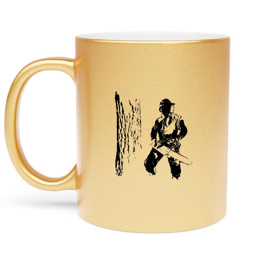 Forestry worker with oak tree Metallic Mugs