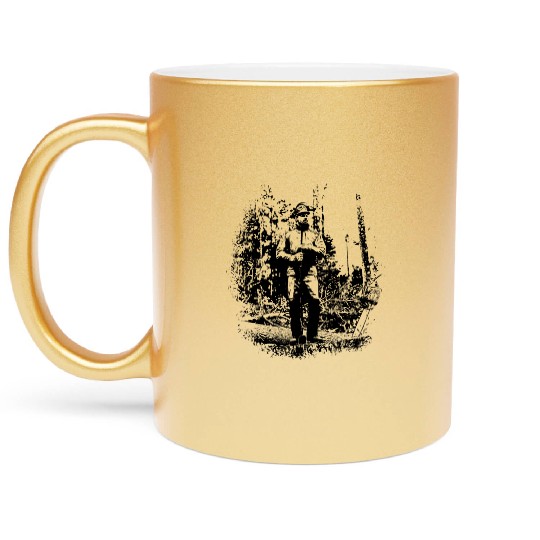 Forestry worker in timber harvest Metallic Mugs