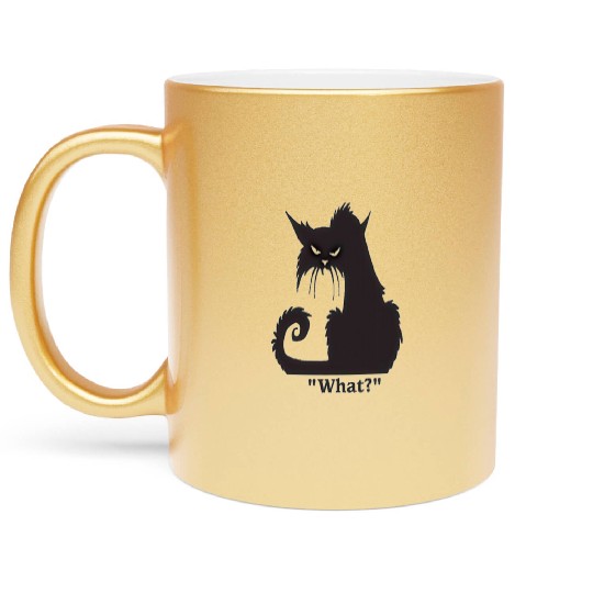 Angry black cat Metallic Mugs