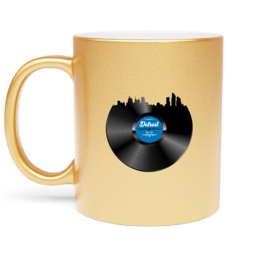 Detroit Vinyl Skyline Record Music Lover Metallic Mugs
