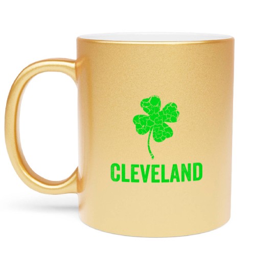 Cleveland Irish, St Patricks Day, Four Leaf Clover Metallic Mugs