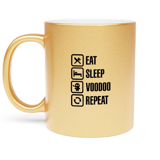 Eat sleep voodoo repeat black magic voodoo doll Metallic Mugs