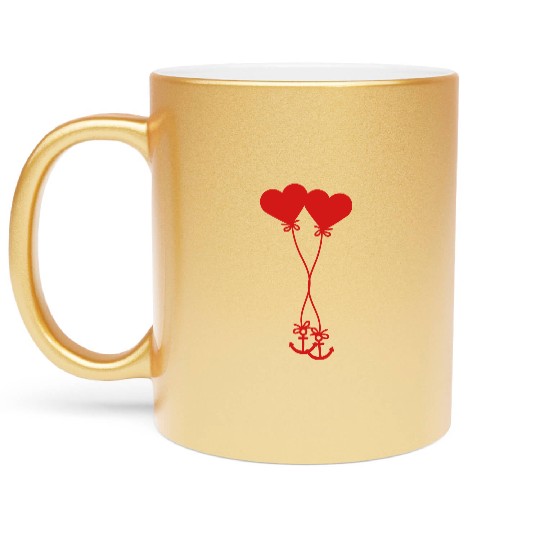 2 pair of couples in love anchor heart balloon fly Metallic Mugs