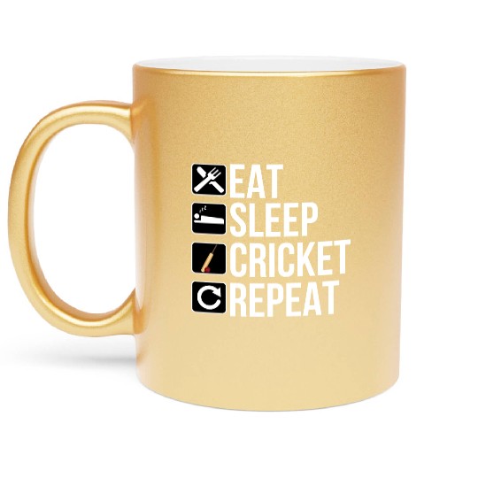 Cricket Player Gift - Eat Sleep Cricket Repeat Metallic Mugs