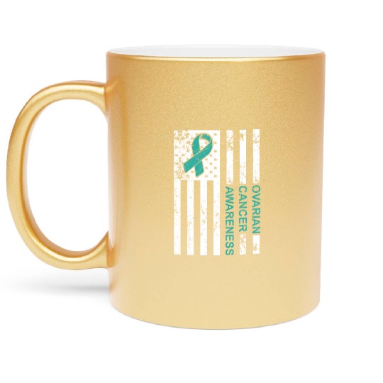 USA Flag Ovarian Cancer Awareness Metallic Mugs